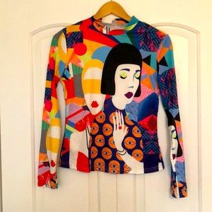 Geometric colorful spandex short, high collar